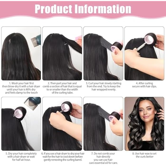 Premify Self-Grip Hair Rollers Set 4 Sizes/50 Pcs with Clips in Pink Color, Jumbo Rollers for Long, Short Hair and Bangs (25mm, 36mm, 48mm, 60mm) - Image 4